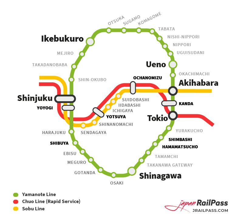 Línea Yamanote de Tokio: plano, horario y paradas | JRailPass